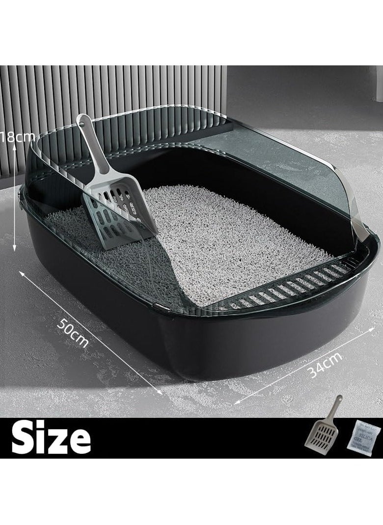 Generic - Large Detachable Cat Litter Box Semi Closed Cat Potty Tray Toilet Anti Splashing Cat Supplies With Plastic Scoop Deodorizing Bag Easy Clean No Smell (Black) - Image 1
