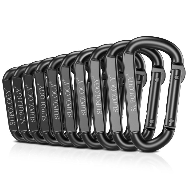 SUPOLOGY Carabiner Clip, 900 LBS 2.5" Iron Heavy Duty Caribeaners for Hammocks, Camping Accessories, Hiking and Gym, D Shaped Spring Hook Small Carabiners for Dog Leash, Key Ring (10 PCS 2.5" Carabiner Clips) - Image 1