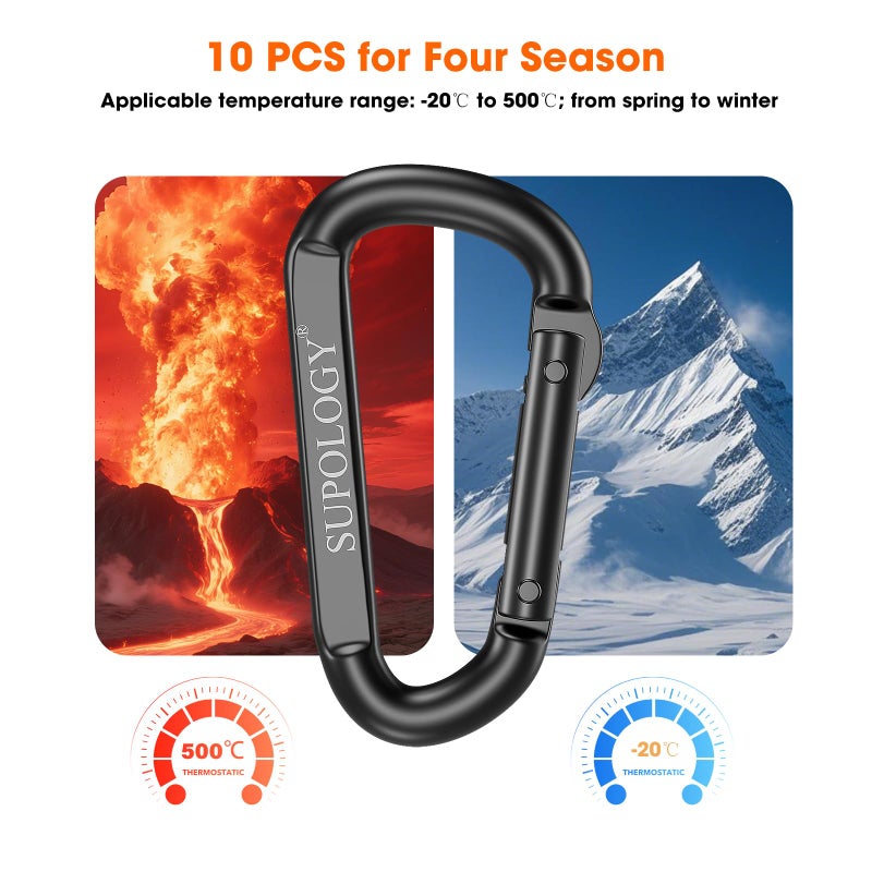 SUPOLOGY Carabiner Clip, 900 LBS 2.5" Iron Heavy Duty Caribeaners for Hammocks, Camping Accessories, Hiking and Gym, D Shaped Spring Hook Small Carabiners for Dog Leash, Key Ring (10 PCS 2.5" Carabiner Clips) - Image 3