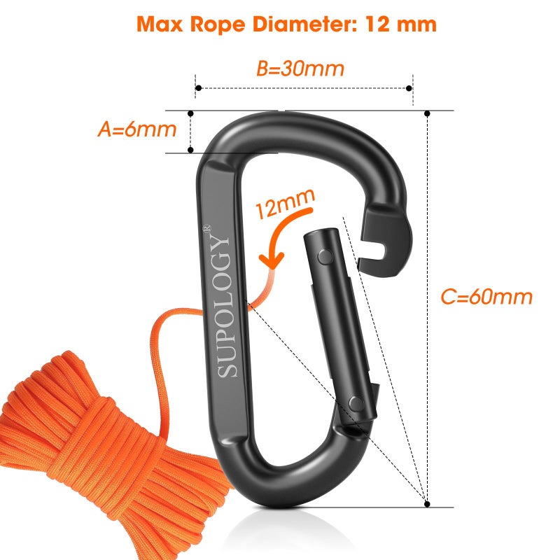 SUPOLOGY Carabiner Clip, 900 LBS 2.5" Iron Heavy Duty Caribeaners for Hammocks, Camping Accessories, Hiking and Gym, D Shaped Spring Hook Small Carabiners for Dog Leash, Key Ring (10 PCS 2.5" Carabiner Clips) - Image 4