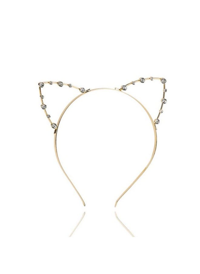 Jilukibo - Ilukibo Rhinestone Cat Ears Headband Crystal Kitty Hair Band For Women Girls Lovely Alloy Cat Ears Hair Hoop For Halloween Cosplay Costume Party (Gold) - Image 1