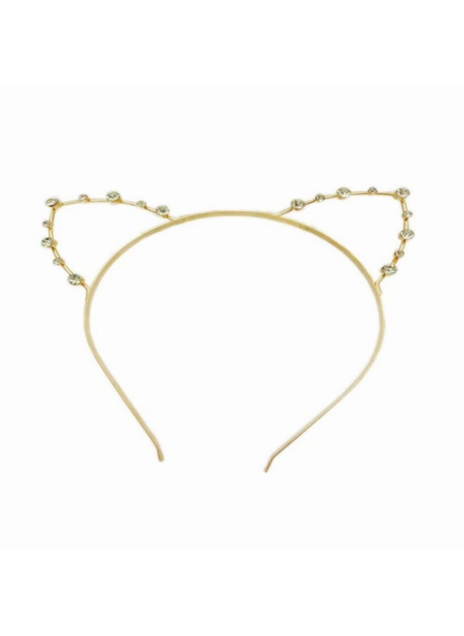 Jilukibo - Ilukibo Rhinestone Cat Ears Headband Crystal Kitty Hair Band For Women Girls Lovely Alloy Cat Ears Hair Hoop For Halloween Cosplay Costume Party (Gold) - Image 1