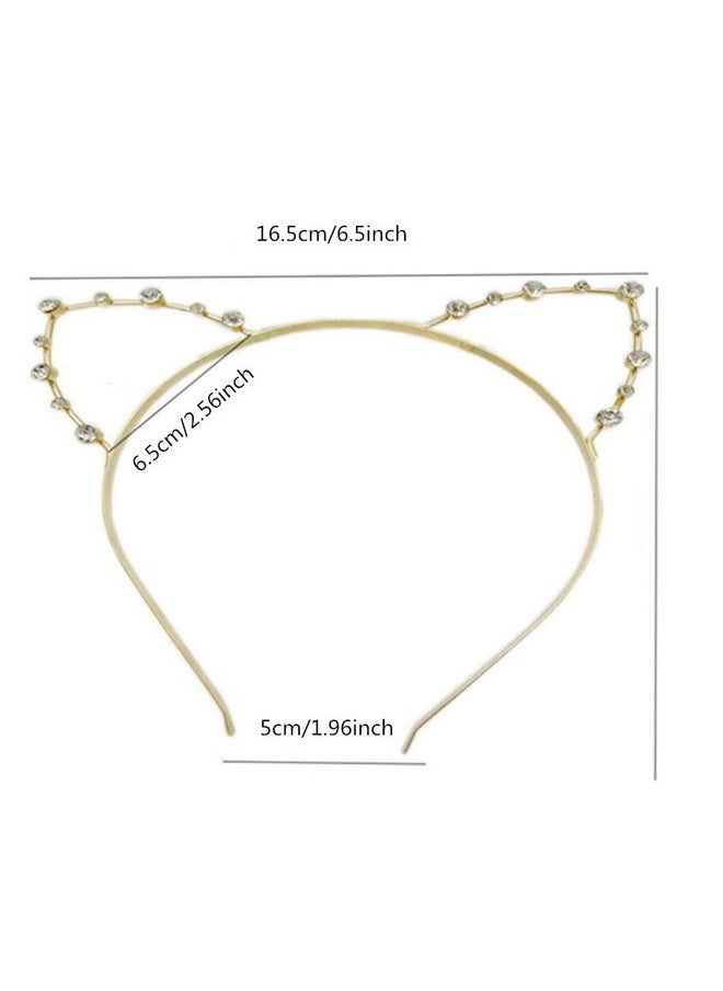 Jilukibo - Ilukibo Rhinestone Cat Ears Headband Crystal Kitty Hair Band For Women Girls Lovely Alloy Cat Ears Hair Hoop For Halloween Cosplay Costume Party (Gold) - Image 1