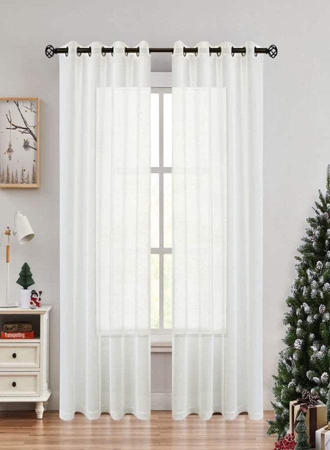 Randall Off White Linen Sheer Curtain Panel Pairs with Grommets/Eyelets Rustic Window Drape Treament Decoration for Living Room Bedroom Farmhouse- 54x95 Inch, 2 Panels - Image 1
