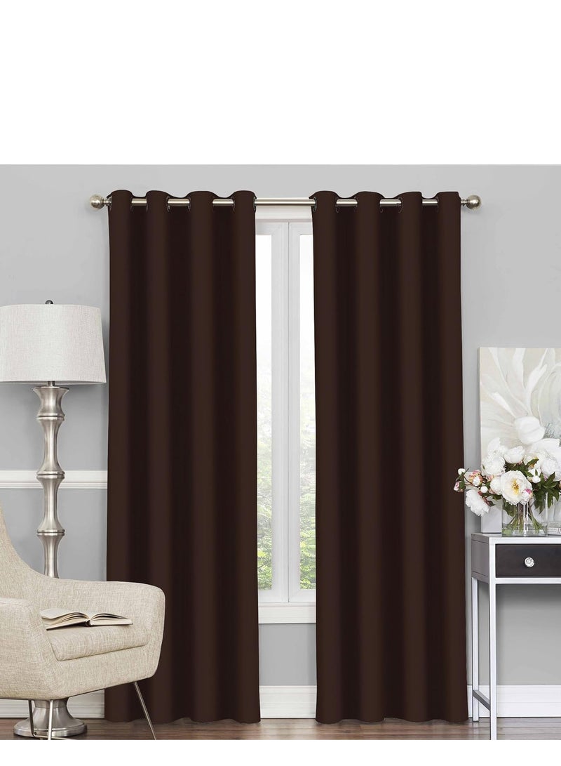 Umeema Blackout Window and Door Curtains for Bedroom, Living room with Grommet Top (Width 150cm and Length 270cm) Two pieces set. (Dark Brown)  - Image 2