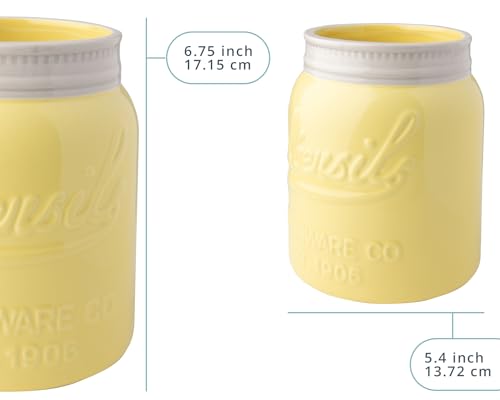 Comfify Wide Mouth Mason Jar Utensil Holder Decorative Kitchenware Organizer Crock, Dishwasher Safe - Kitchen Caddy Green, Large Size 7" High - Yellow - Image 3
