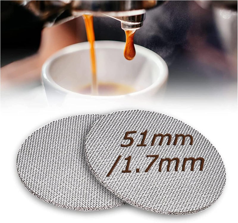 OneNine Coffee Portafilter 51mm Puck Screen, 2pcs Espresso Portafilter Shower Screen Coffee Filter Mesh Panel, Reusable 1.7mm Thickness 150µm Stainless Steel Contact Screen for Portaffilter 51mm - Image 1
