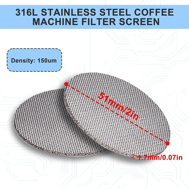 OneNine Coffee Portafilter 51mm Puck Screen, 2pcs Espresso Portafilter Shower Screen Coffee Filter Mesh Panel, Reusable 1.7mm Thickness 150µm Stainless Steel Contact Screen for Portaffilter 51mm - Image 4
