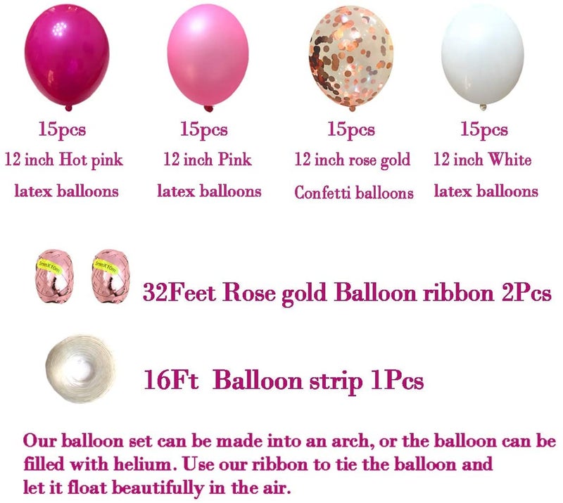 LAZYBEEE Pink and Baby Pink and White Balloons 12 inch Premium Latex Confetti Balloons & 64 ft Ribbon - Pink Party Decorations Supplies (Pink) - Image 2
