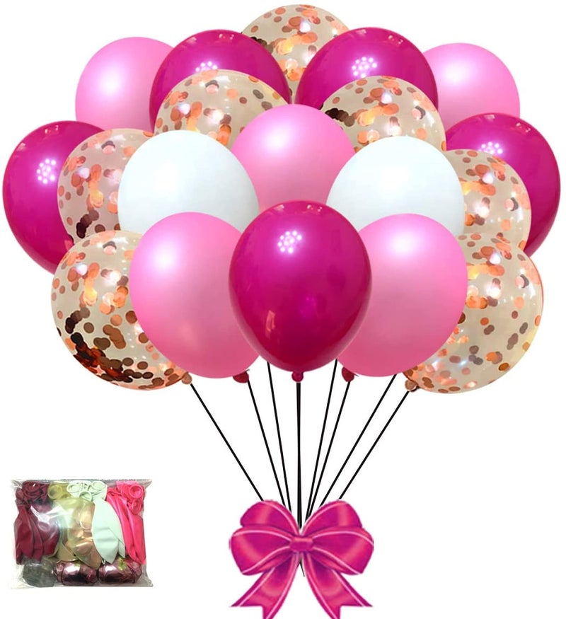 LAZYBEEE Pink and Baby Pink and White Balloons 12 inch Premium Latex Confetti Balloons & 64 ft Ribbon - Pink Party Decorations Supplies (Pink) - Image 1