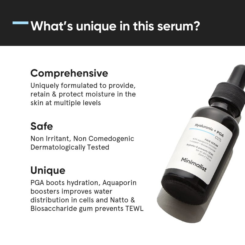 MINIMALIST Minimalist 2 Hyaluronic Acid PGA Serum for Intense Hydration Glowing Skin Fine Lines Daily Hydrating Face Serum For Women Men with Dry Normal Oily Skin 30 ml  - Image 3