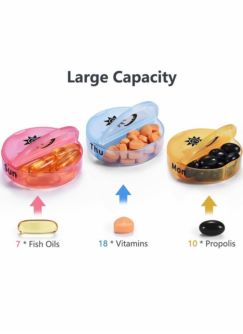Excefore - Weekly Pill Organizer, Round Storage Case, Weekly AM/PM Pill Box, Daily Box for Reminder, 7 Days 2 Times a Day, for Vitamin/Fish Oils/Supplement - Image 1