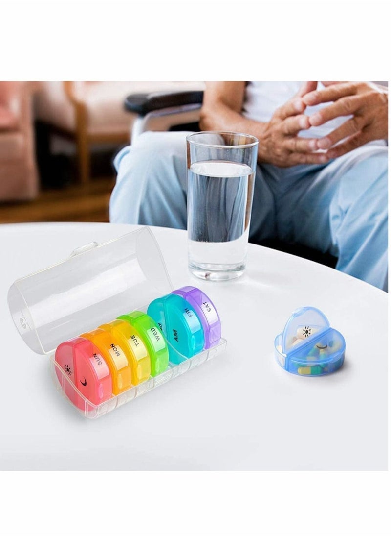 Excefore - Weekly Pill Organizer, Round Storage Case, Weekly AM/PM Pill Box, Daily Box for Reminder, 7 Days 2 Times a Day, for Vitamin/Fish Oils/Supplement - Image 1