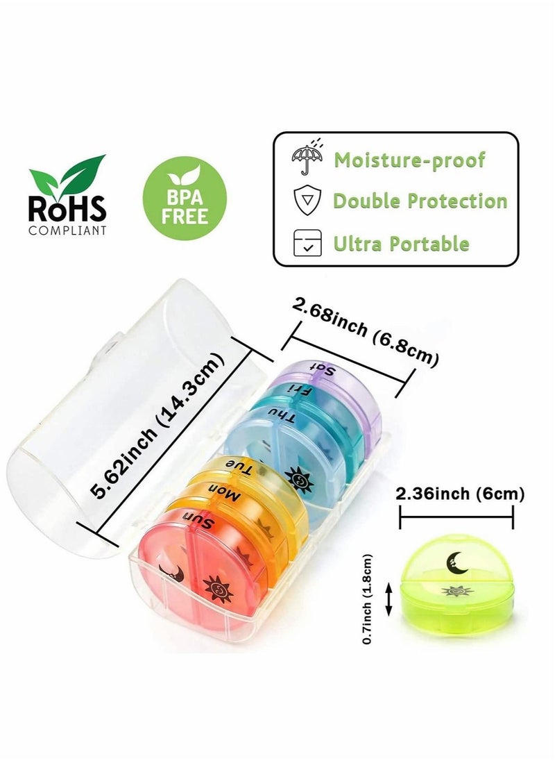 Excefore - Weekly Pill Organizer, Round Storage Case, Weekly AM/PM Pill Box, Daily Box for Reminder, 7 Days 2 Times a Day, for Vitamin/Fish Oils/Supplement - Image 1