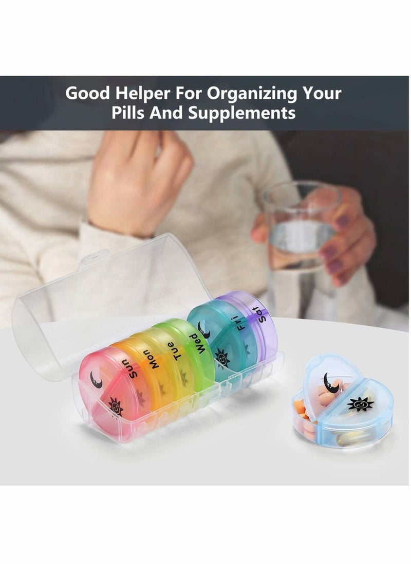 Excefore - Weekly Pill Organizer, Round Storage Case, Weekly AM/PM Pill Box, Daily Box for Reminder, 7 Days 2 Times a Day, for Vitamin/Fish Oils/Supplement - Image 1