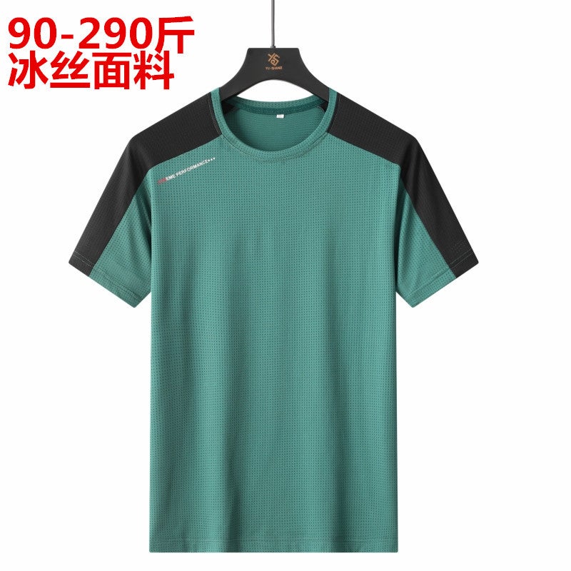 Dropshipping New Summer Quick-Drying Short-Sleeved Men's Elastic T-Shirt Ice Silk Large Size Outdoor Sports and Leisure T-Shirt - Image 3