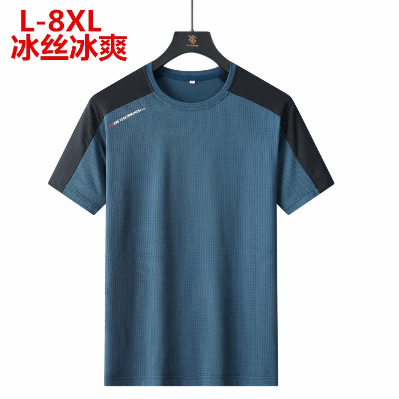 Dropshipping New Summer Quick-Drying Short-Sleeved Men's Elastic T-Shirt Ice Silk Large Size Outdoor Sports and Leisure T-Shirt - Image 2