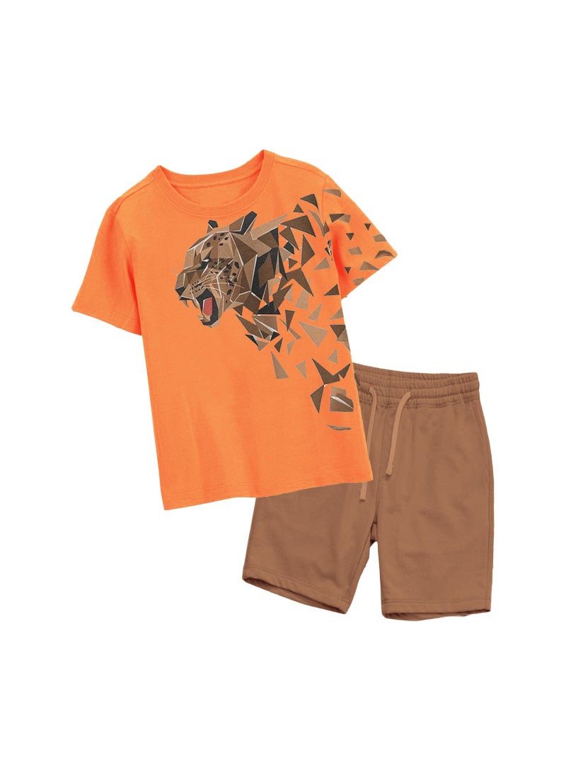 Senorita Set For Boys Consisting Of Two Pieces Orange Shirt Brown Short 