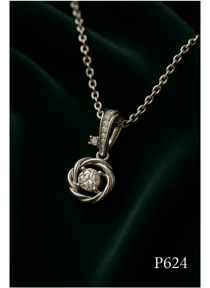 3Diamonds Platinum Plated Necklace for Women – Twisted Rose Pendant with Sparkling Stone – 3DIAMONDS  - Image 4