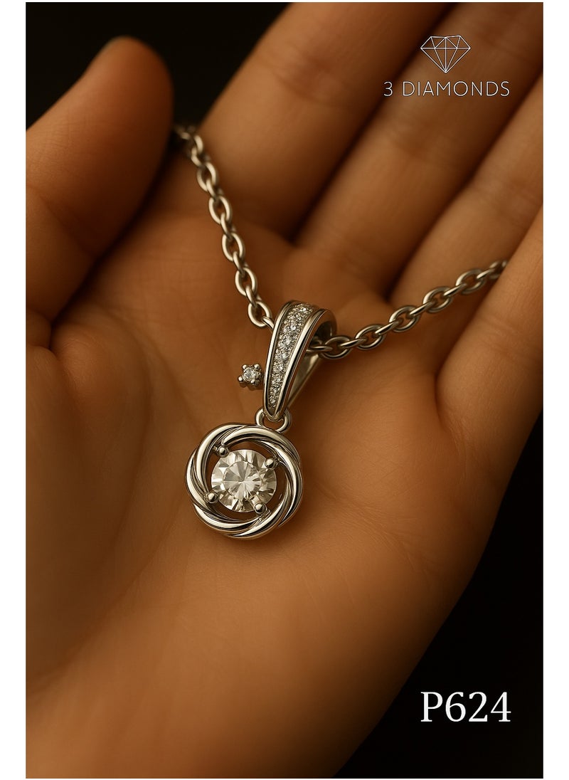 3Diamonds Platinum Plated Necklace for Women – Twisted Rose Pendant with Sparkling Stone – 3DIAMONDS  - Image 3