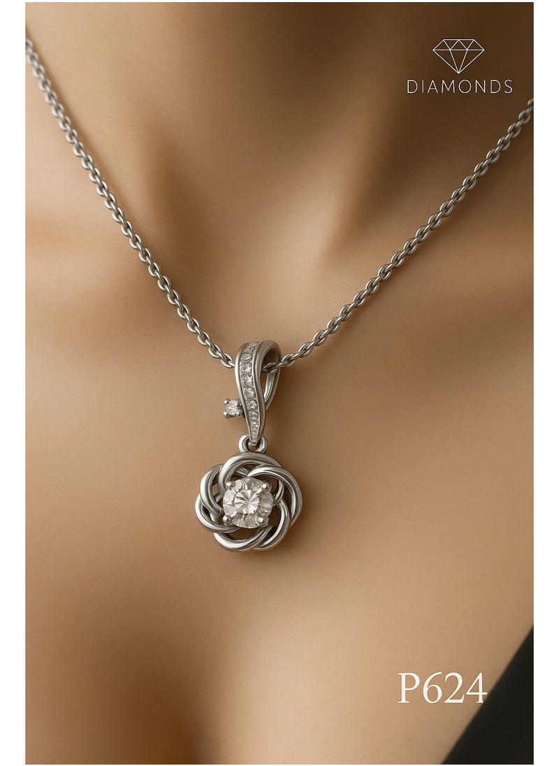 3Diamonds Platinum Plated Necklace for Women – Twisted Rose Pendant with Sparkling Stone – 3DIAMONDS  - Image 2