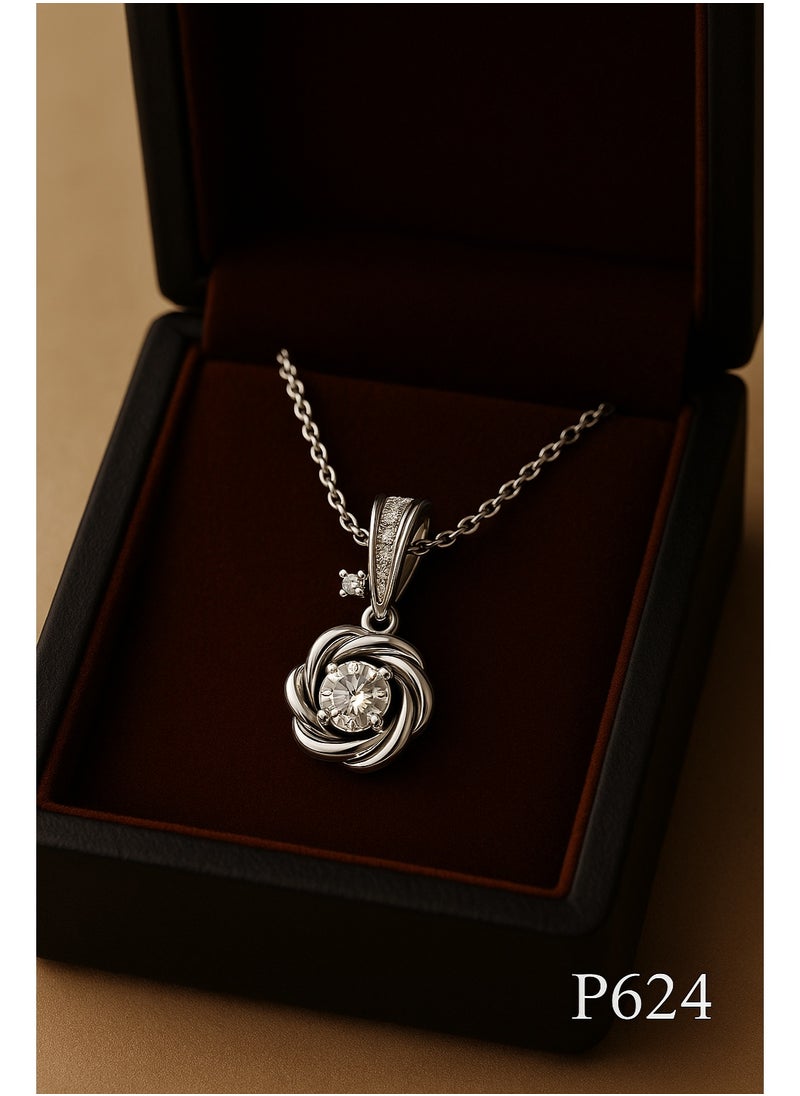 3Diamonds Platinum Plated Necklace for Women – Twisted Rose Pendant with Sparkling Stone – 3DIAMONDS  - Image 1