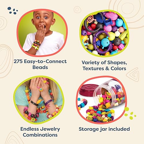 B. toys – Pop Arty! 275 Pieces – Jewlery Making Kit – Creative Pop Snap Bead Set for Kids – DIY Craft Jewelry Making Kit – Necklaces, Rings, Bracelets – 4+ Years - Image 5