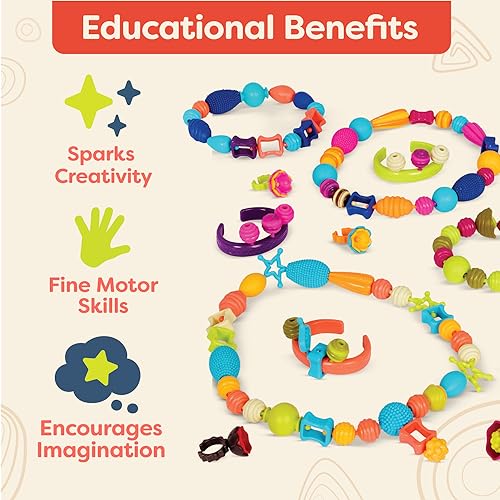 B. toys – Pop Arty! 275 Pieces – Jewlery Making Kit – Creative Pop Snap Bead Set for Kids – DIY Craft Jewelry Making Kit – Necklaces, Rings, Bracelets – 4+ Years - Image 4