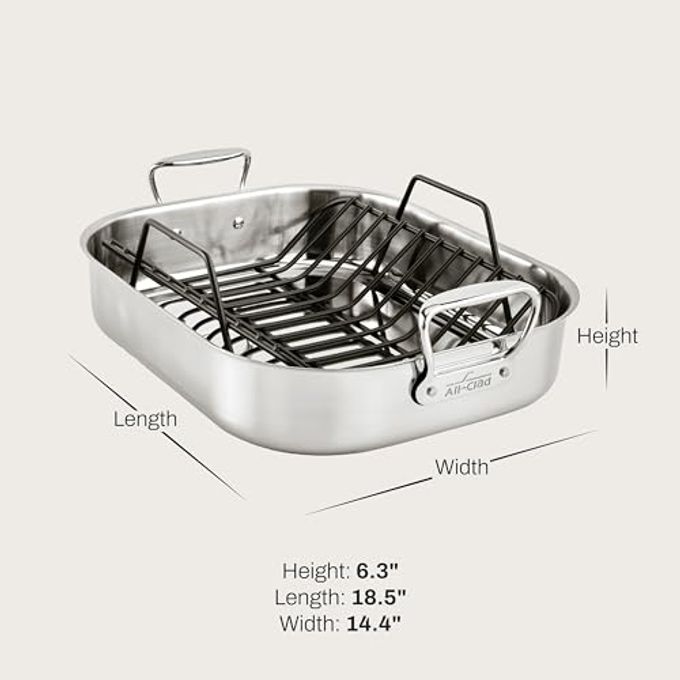 All-Clad Specialty Stainless Steel Roaster and Nonstick Rack 16x13x5 Inch Oven Broiler Safe 600F Roaster Pan, Pots and Pans, Bakeware, Turkey, Silver - Image 5