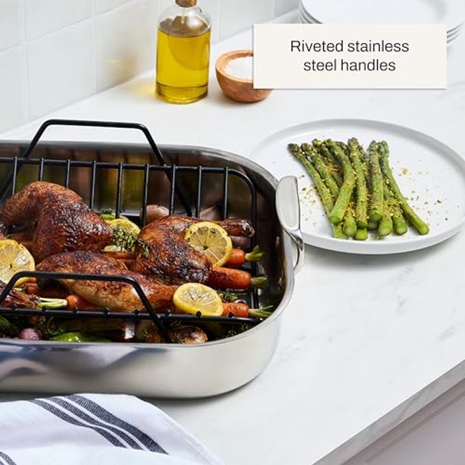 All-Clad Specialty Stainless Steel Roaster and Nonstick Rack 16x13x5 Inch Oven Broiler Safe 600F Roaster Pan, Pots and Pans, Bakeware, Turkey, Silver - Image 3