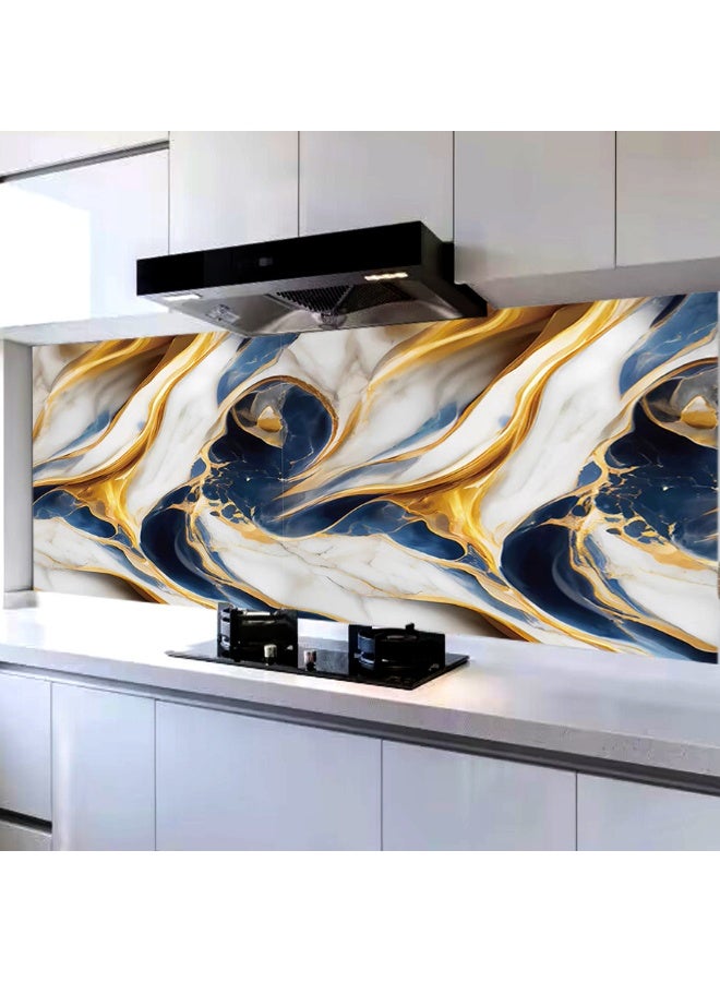 Anna Golden Blue Marble Pattern Oil-Proof Kitchen Countertop DIY Wall Sticker for Refreshing - Image 3