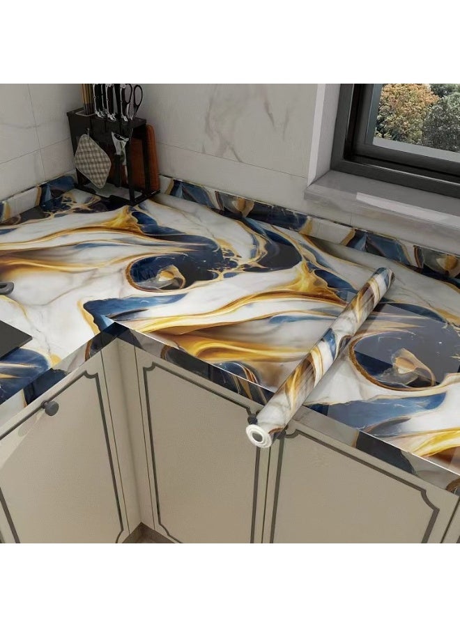 Anna Golden Blue Marble Pattern Oil-Proof Kitchen Countertop DIY Wall Sticker for Refreshing - Image 2