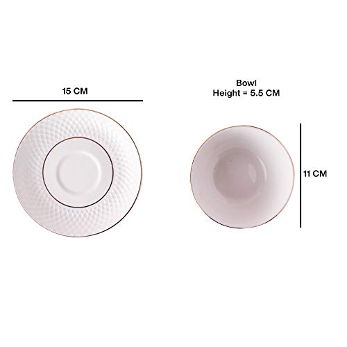 E - Ezra E-Ezra Indian Tableware Ceramic Bone China White Soup Bowls Cup with Spoons & Saucer/Deep Maggi Cup Microwave Safe (Embossed White) - Image 3