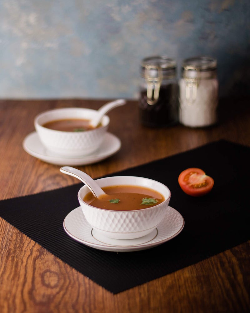 E - Ezra E-Ezra Indian Tableware Ceramic Bone China White Soup Bowls Cup with Spoons & Saucer/Deep Maggi Cup Microwave Safe (Embossed White) - Image 5