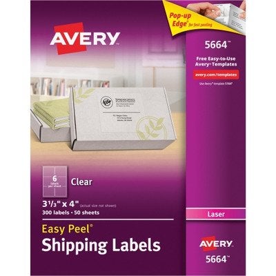 AVERY Avery Easy Peel Mailing Label  333 Width X 4 Length  300  Box  Rectangle  6Sheet  Laser Inkjet  Clear