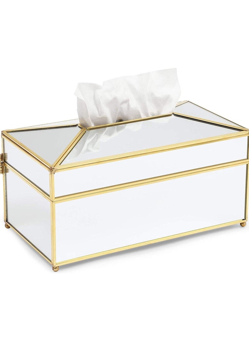 Generic Mirror Rectangular Paper Tissue Box Gold Frame, Decorative Mirror Napkin Storage Box, Facial Tissue Holder for Dresser, Bathroom, Bedroom, Home Decor, Office, Restaurant  - Image 1