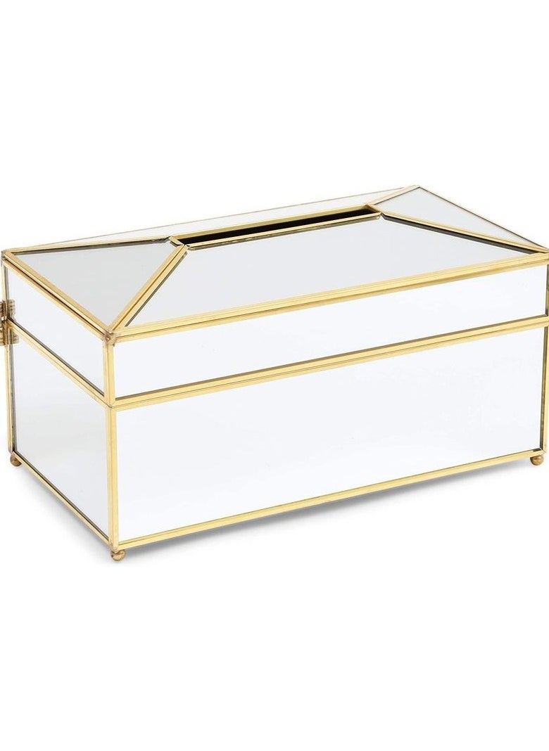 Generic Mirror Rectangular Paper Tissue Box Gold Frame, Decorative Mirror Napkin Storage Box, Facial Tissue Holder for Dresser, Bathroom, Bedroom, Home Decor, Office, Restaurant  - Image 2