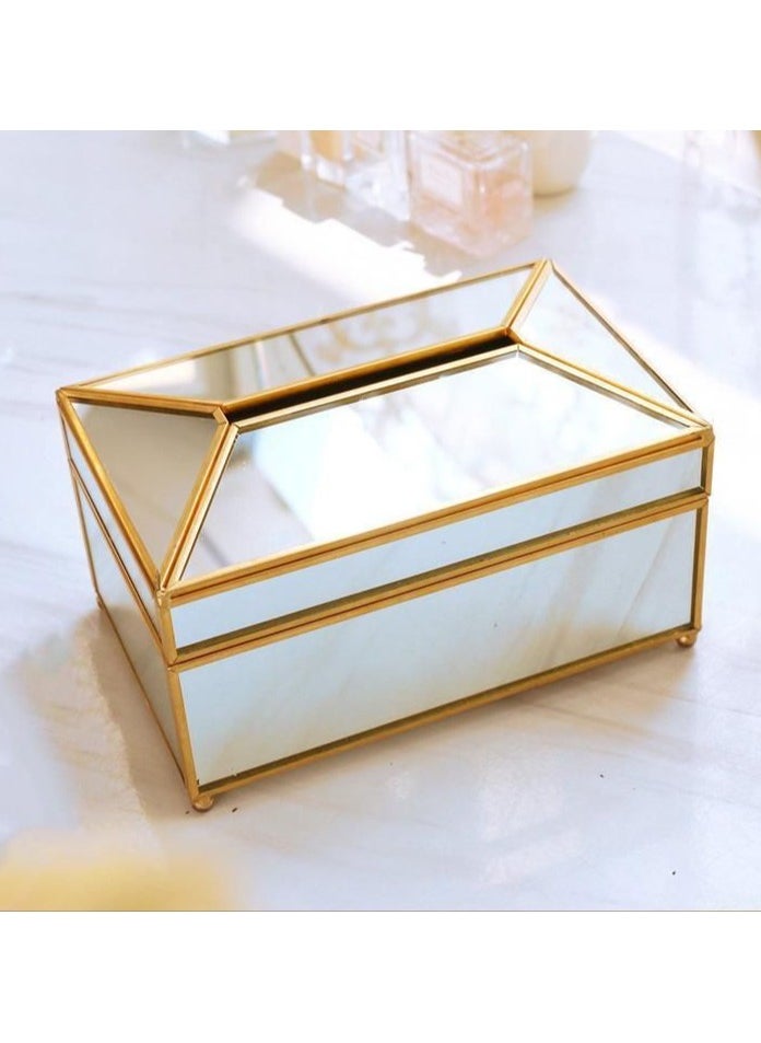 Generic Mirror Rectangular Paper Tissue Box Gold Frame, Decorative Mirror Napkin Storage Box, Facial Tissue Holder for Dresser, Bathroom, Bedroom, Home Decor, Office, Restaurant  - Image 4