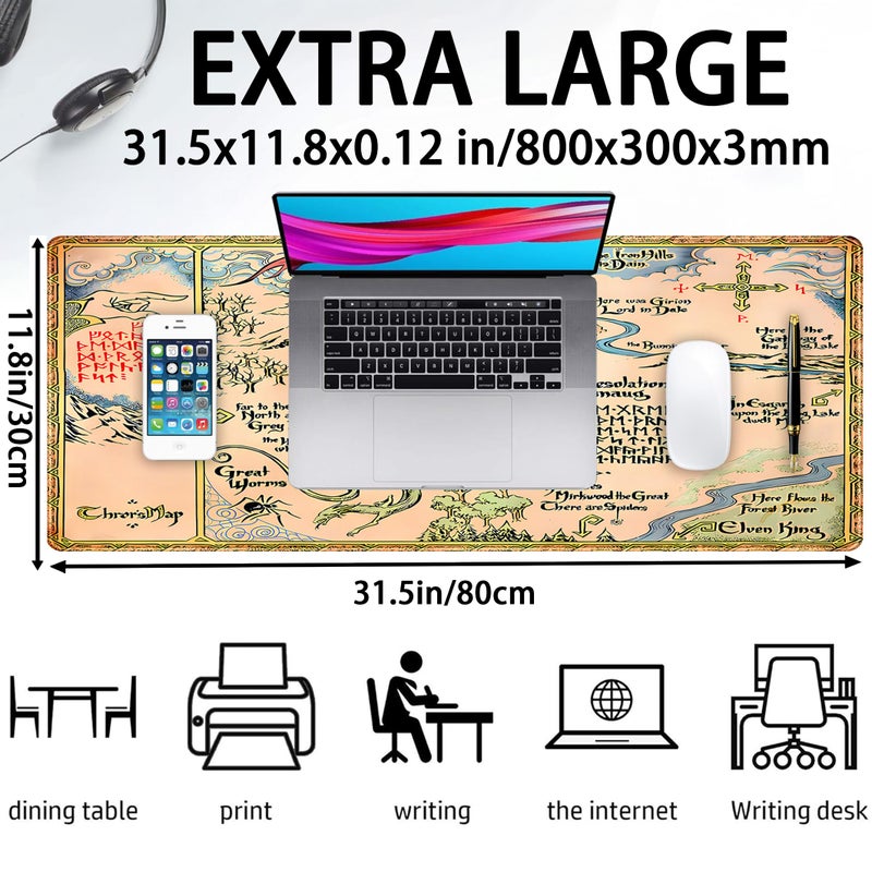 DSKGSJH Vintage Desk Pad Gaming Desk Mat XL Mouse Pad, Computer Keyboard Mat Extra Large Mouse Mat, Personalized Desktop MatAged Yellow Desk Protector Mat, Special Symbol Desk Decoration 31.5" x 11.8" - Image 2