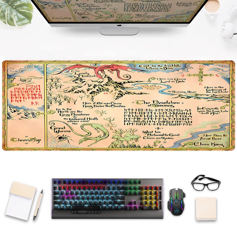 DSKGSJH Vintage Desk Pad Gaming Desk Mat XL Mouse Pad, Computer Keyboard Mat Extra Large Mouse Mat, Personalized Desktop MatAged Yellow Desk Protector Mat, Special Symbol Desk Decoration 31.5" x 11.8" - Image 1