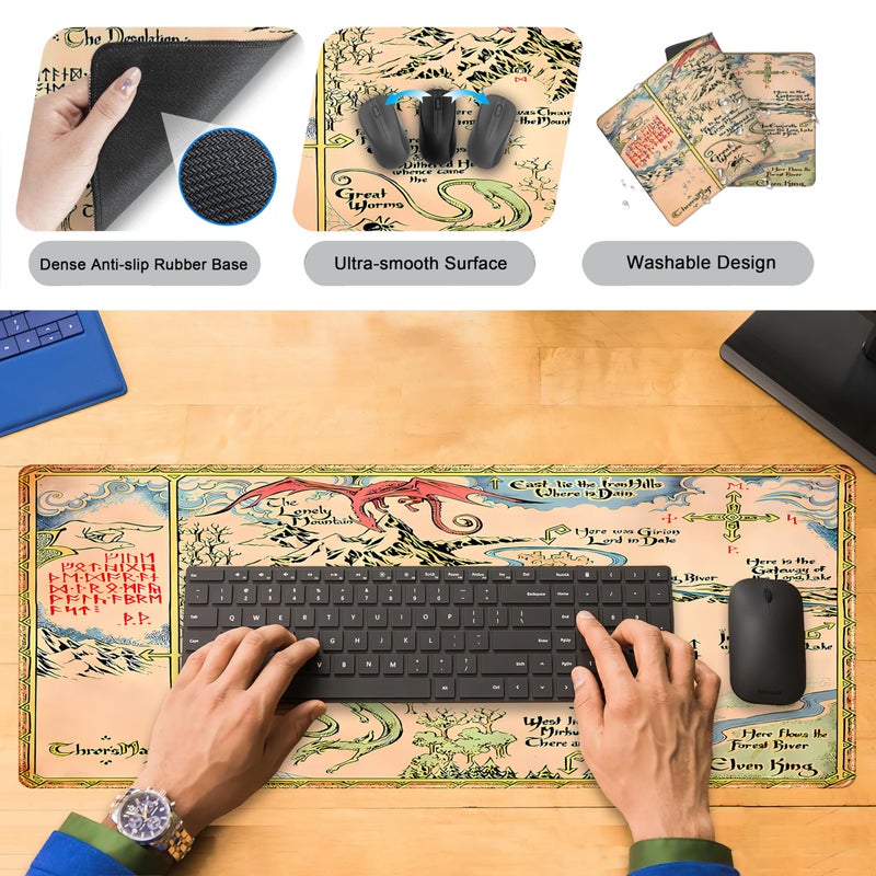 DSKGSJH Vintage Desk Pad Gaming Desk Mat XL Mouse Pad, Computer Keyboard Mat Extra Large Mouse Mat, Personalized Desktop MatAged Yellow Desk Protector Mat, Special Symbol Desk Decoration 31.5" x 11.8" - Image 3