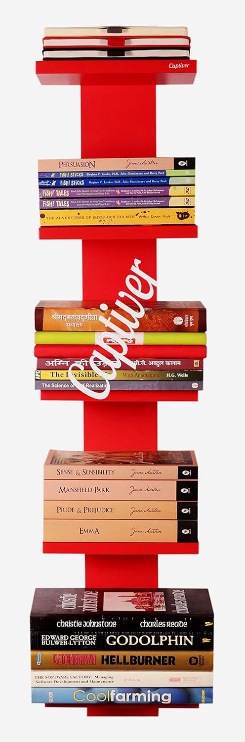 Captiver Donald Engineered Wood Wall Mounted Open Books Shelf Racks Holders Tier 5Red Home Library Living Study Room Office Bedroom Open Shelves Storage Organizer