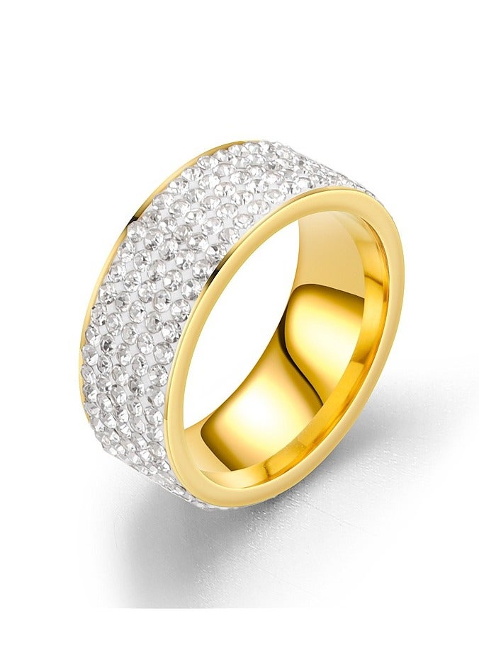 Gold 8MM Titanium Steel Five-Row Diamond Ring – AAA Clear Diamonds, Handcrafted, Polished, Hypoallergenic, Scratch-Resistant, Men’s Fashion Wedding Band, EU Size 60 - Image 2
