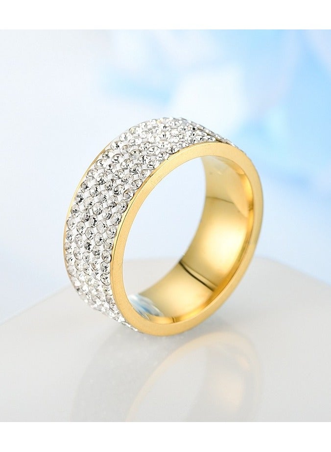 Gold 8MM Titanium Steel Five-Row Diamond Ring – AAA Clear Diamonds, Handcrafted, Polished, Hypoallergenic, Scratch-Resistant, Men’s Fashion Wedding Band, EU Size 60 - Image 3