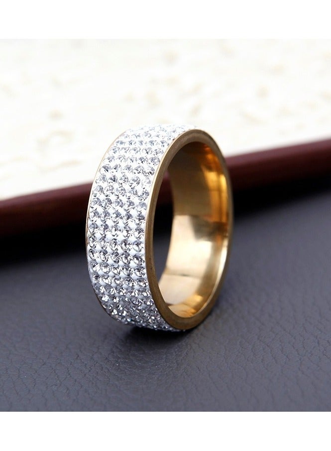 Gold 8MM Titanium Steel Five-Row Diamond Ring – AAA Clear Diamonds, Handcrafted, Polished, Hypoallergenic, Scratch-Resistant, Men’s Fashion Wedding Band, EU Size 60 - Image 5