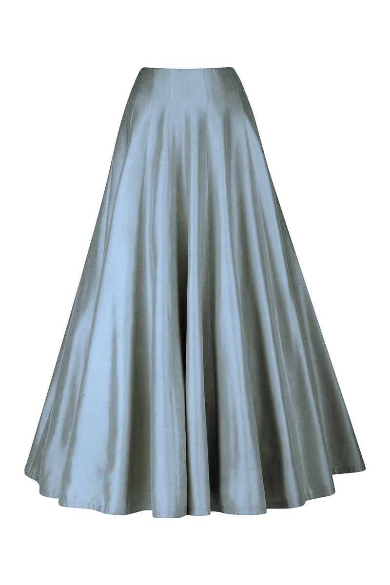 JANAK Girls Silk Fabric Long Ghera Kali Pattern Skirt (Grey), Free Size - Image 4