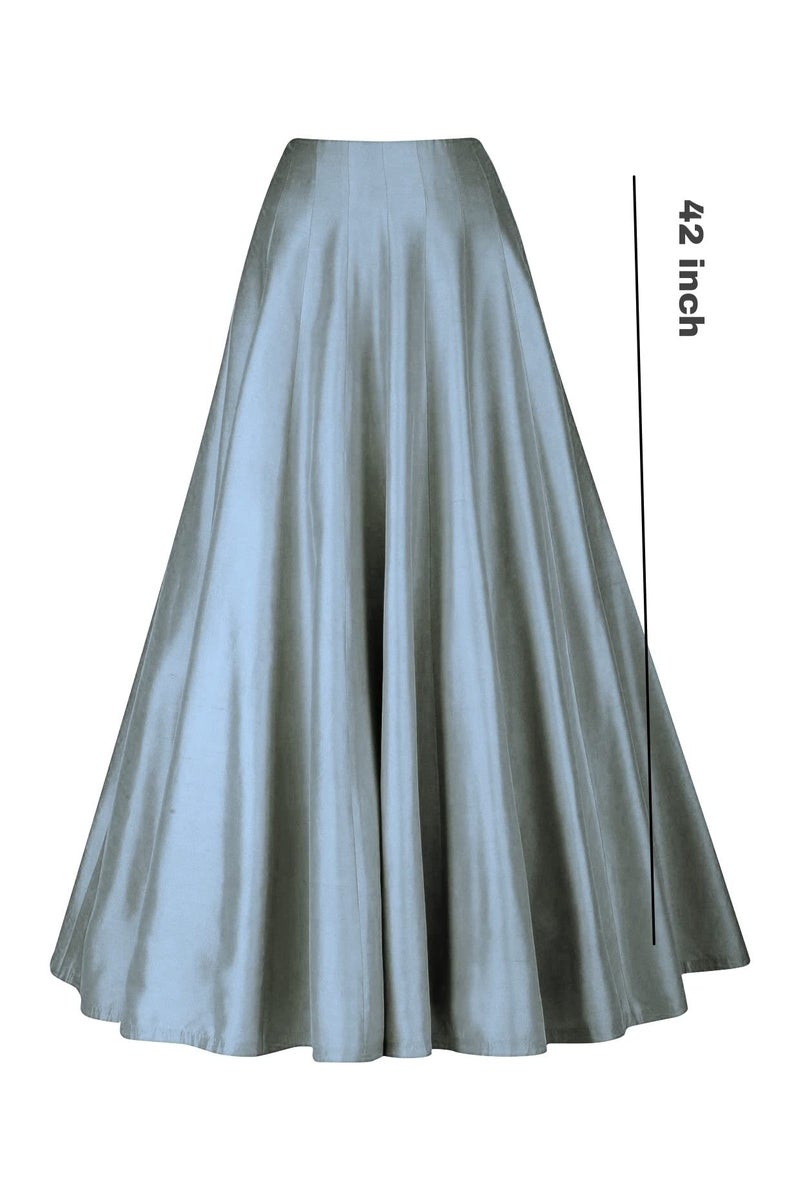 JANAK Girls Silk Fabric Long Ghera Kali Pattern Skirt (Grey), Free Size - Image 2