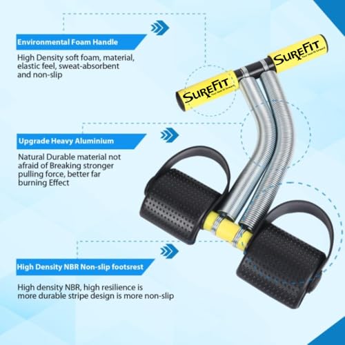 SUREFIT Double Spring Tummy Trimmer, Resistance Toning Tube, Ab Roller & Push-Up Bar | 4-in-1 Home Gym Combo Full Body Fitness Kit for Men & Women | Home Workout Set Yellow - Image 4