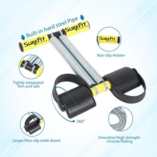 SUREFIT Double Spring Tummy Trimmer, Resistance Toning Tube, Ab Roller & Push-Up Bar | 4-in-1 Home Gym Combo Full Body Fitness Kit for Men & Women | Home Workout Set Yellow - Image 2