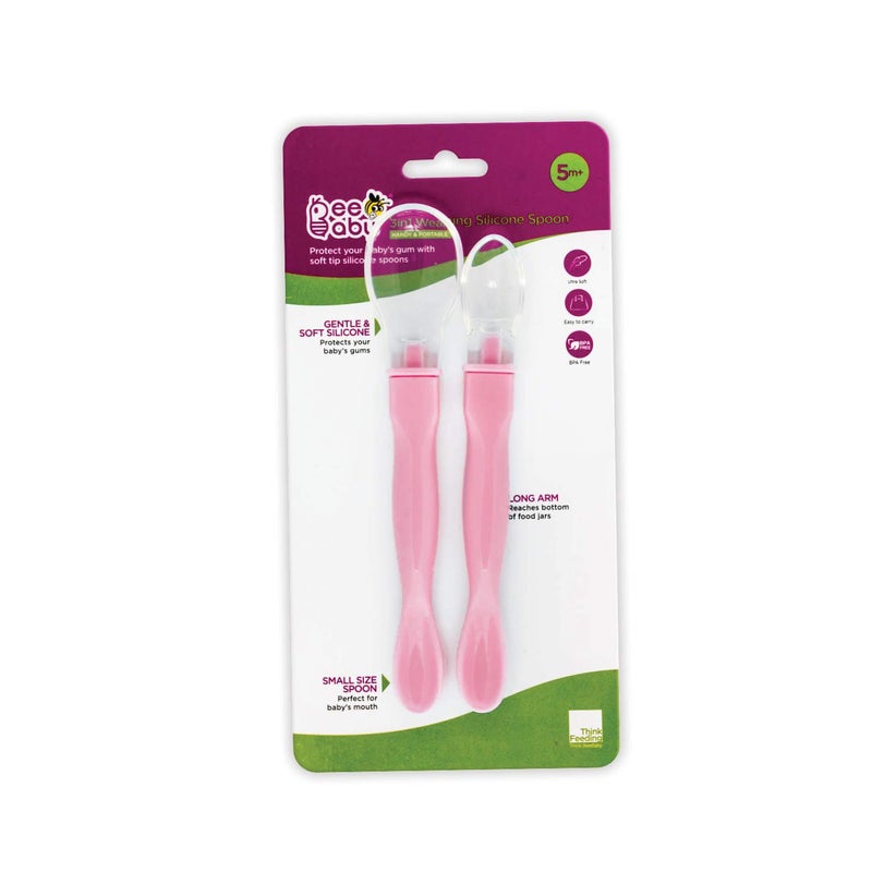 Beebaby 3-in-1 Fun Weaning Silicone Spoon Set | Dual End Baby Feeding Spoon for Newborns & Infants | Soft BPA Free Silicone, Gentle on Gums, Easy Grip Handle – Pack of 2 (Pink) - Image 5